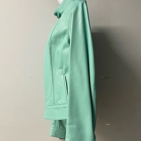 Duca matiste women Italian Leather jacket light green modern fit biker - Picture 2 of 4